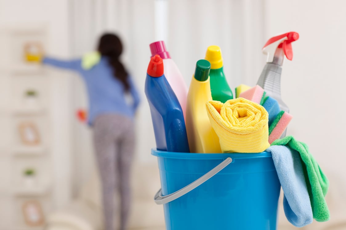 Woman doing housekeeping.